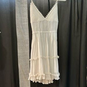 Spaghetti strap crepe cotton and crochet short dress